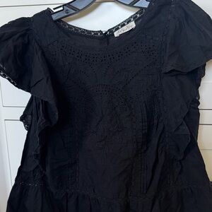 LoveShackFancy Black Lace Ruffle Blouse